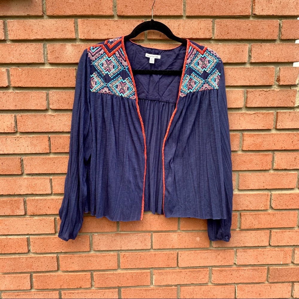 Embroidered open cardigan